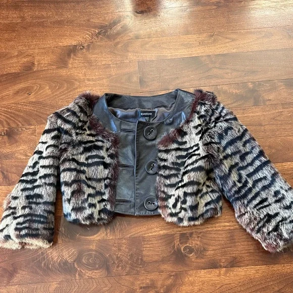 Bebe Animal Print  Fur cropped jacket - Picture 4 of 7